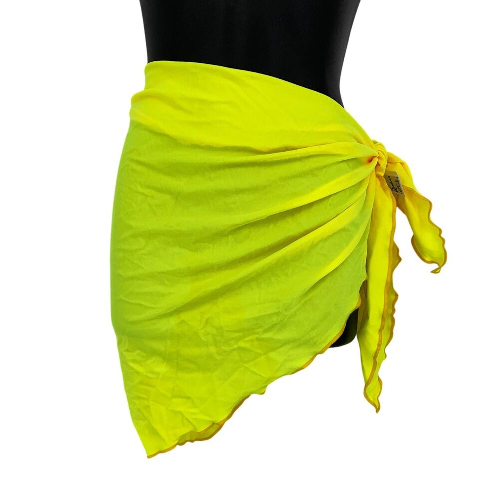 Ujena Vintage 90s Sarong Wrap Skirt One Size Swim Coverup Neon Yellow